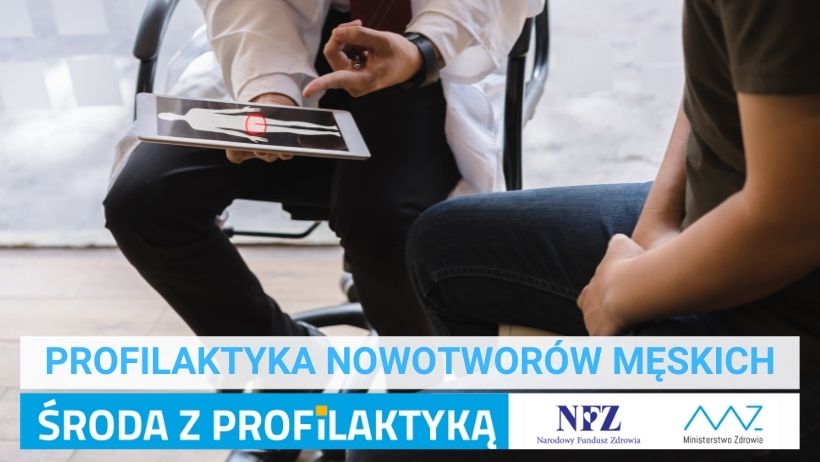 Zdjęcie – rodzina jedzie na rowerach przez las. Napis – Codzienna profilaktyka otyłości,  Środa z profilaktyką, logo NFZ i Ministerstwa Zdrowia