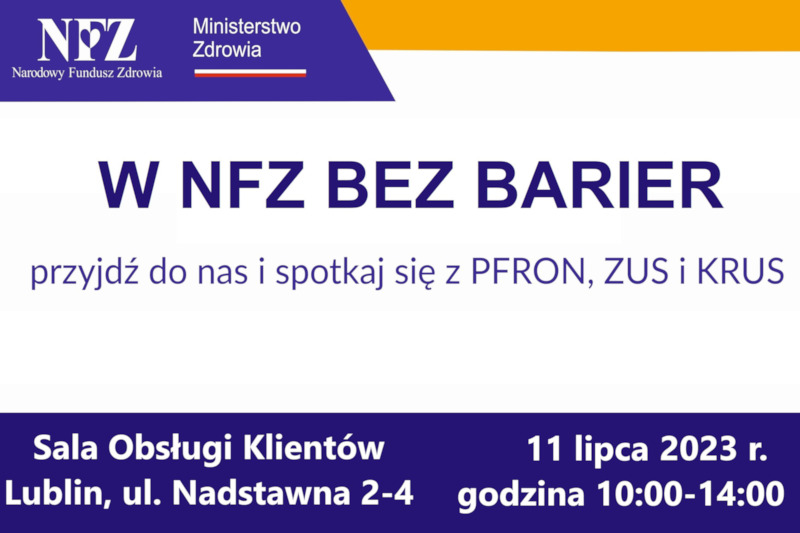 infografika: przyjdź do nas i spotkaj się z PFRON, ZUS i KRUS. Przyjdź i załatw 4 sprawy w 1 miejscu!